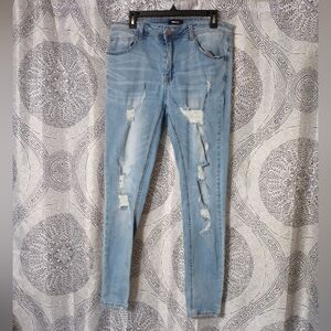 Fashion Nova Men Light Wash Distressed Skinny Jeans Size 34